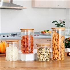 高硼硅透明玻璃密封罐竹盖杂粮零食储物罐厨房收纳瓶